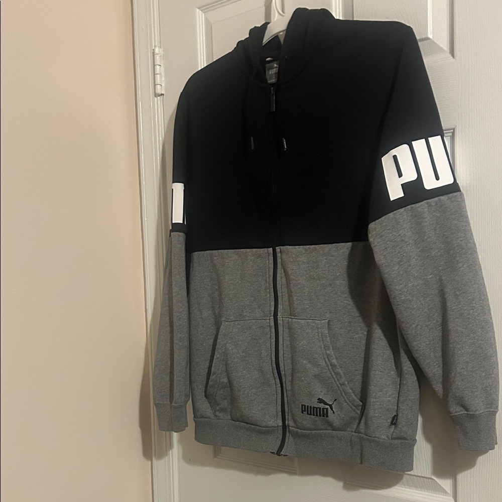Puma Black and Gray Colorblock Full Zip Hoodie